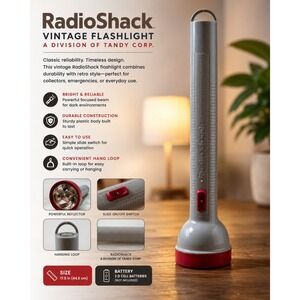 Vintage Radio Shack Tandy Corp Flashlight Grey Red 15.5 Inch Handheld Light